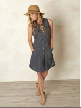 Prana Women's Reanne Hemp Blend Grey Sleeveless Button Front Dress Size Small
